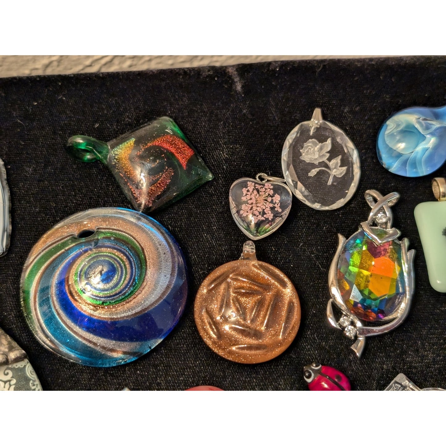 Thirteen Glass & Other Pendants & Ladybug Lot