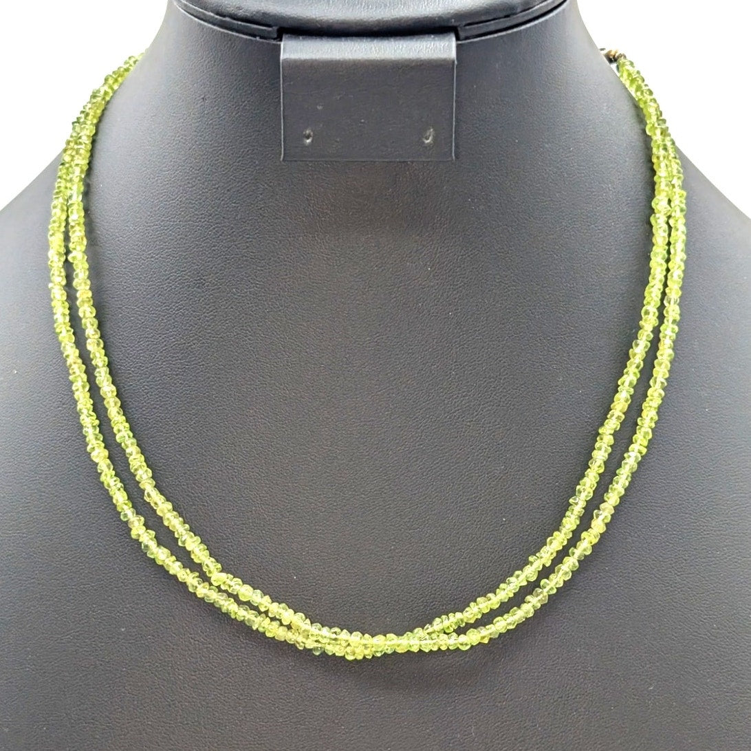 Vintage 925 Sterling Silver Double Strand Peridot Bead 17.5"-19.5" Necklace