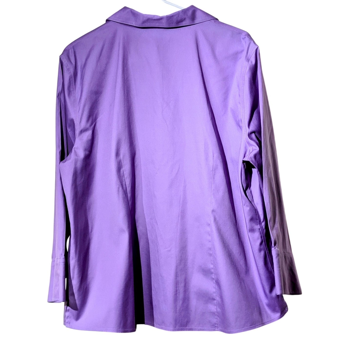 Chico's Sz 3 No-Iron Purple Hidden Button Front 100% Cotton Shirt USA Sz XL/16