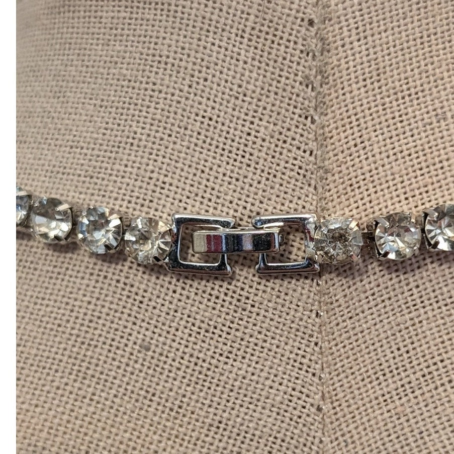 Vintage Long Square Set Closed Back Rhinestone 'Tennis' Fold Over Clasp Necklace