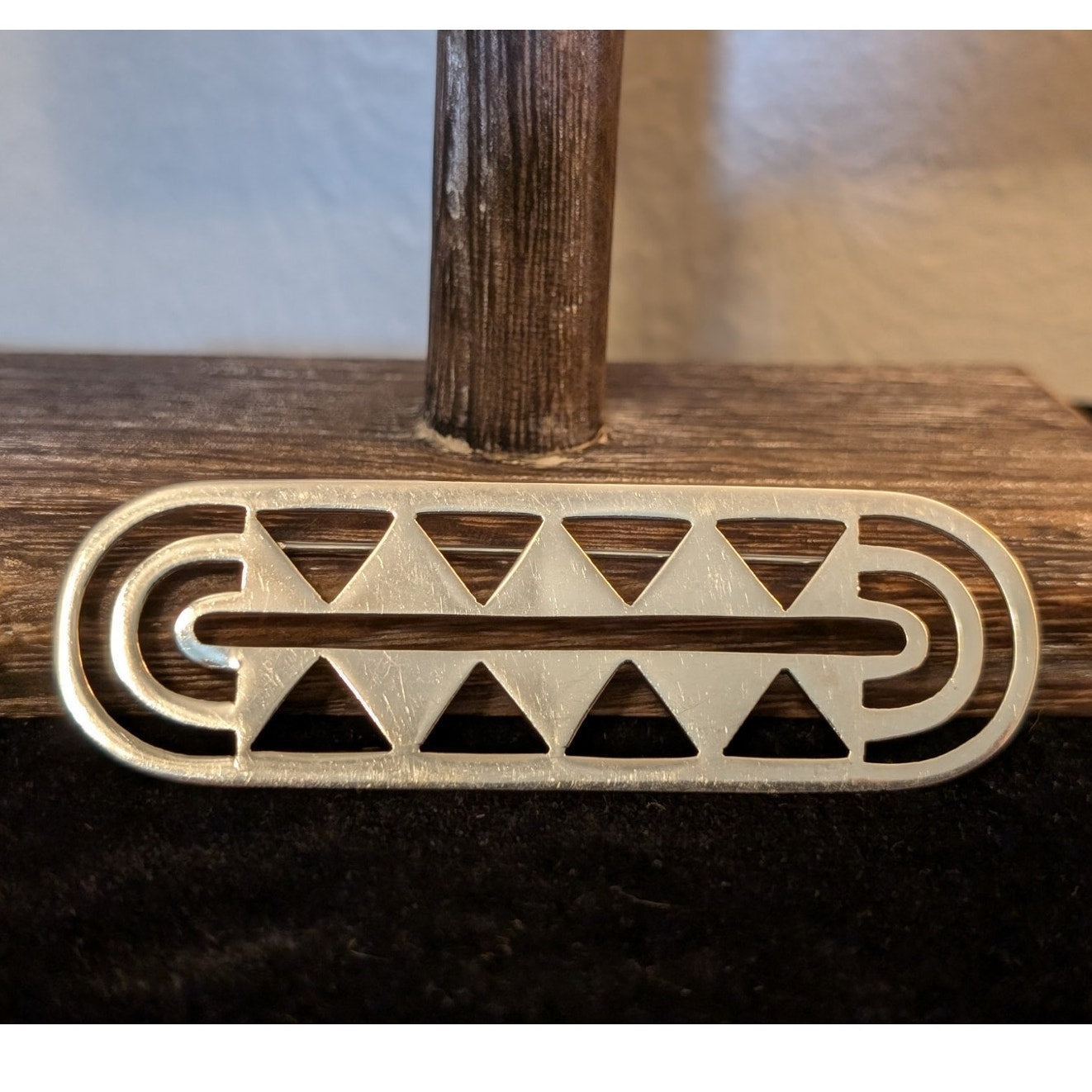 ZINA Tribal Modernist Mid Century Sterling Silver Vintage 3.5" Long Brooch
