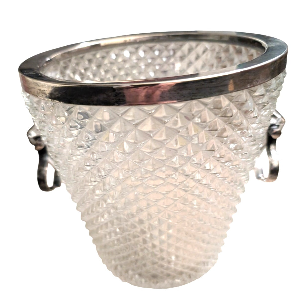 Vtg Large English Diamond Point Glass Silver Plate English Ice/Champagne Bucket