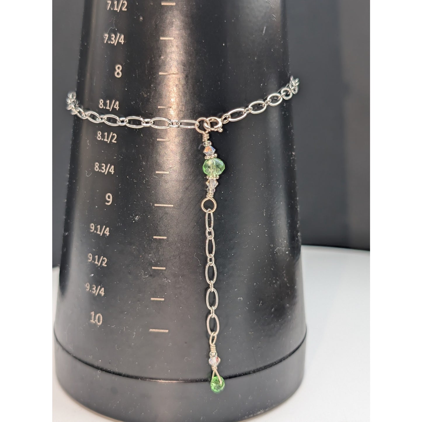 925 Sterling Marked Delicate Chain Green Crystal Bead Bracelet
