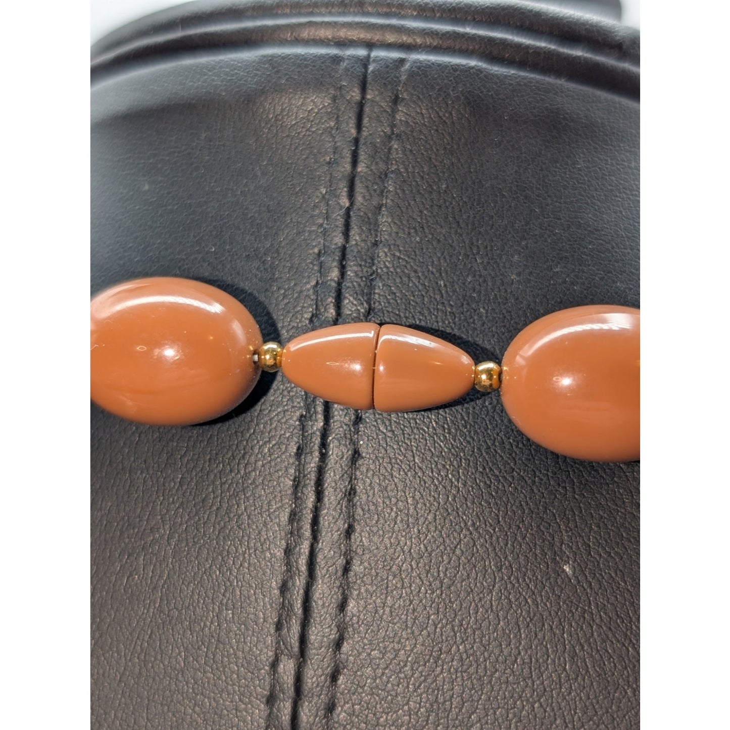 Vintage Brown Gold Acrylic Bead Screw Clasp 30" Necklace