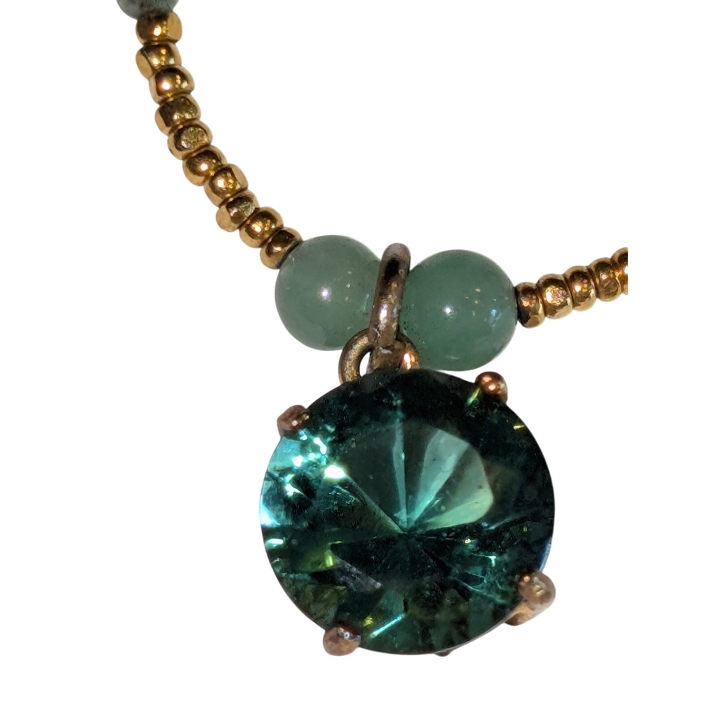Two Green Gemstone Gold Bead Necklaces