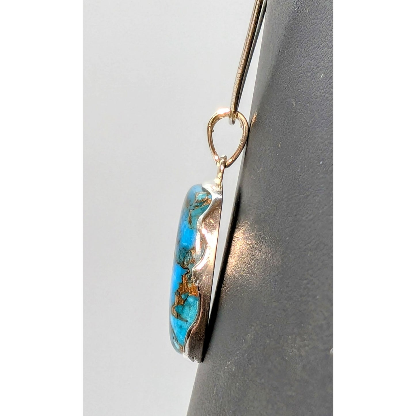 VTG 925 Sterling Silver Copper Turquoise Pendant on Sterling 18" Cable Wire