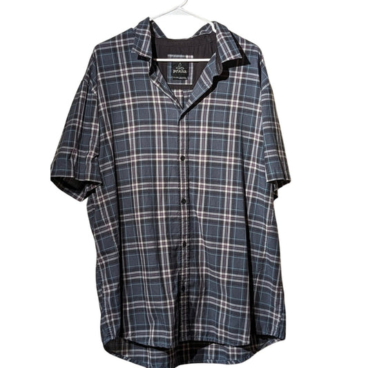 PrAna Gray Purple Plaid Button Up 100% Organic Cotton Men's Shirt Sz XXL