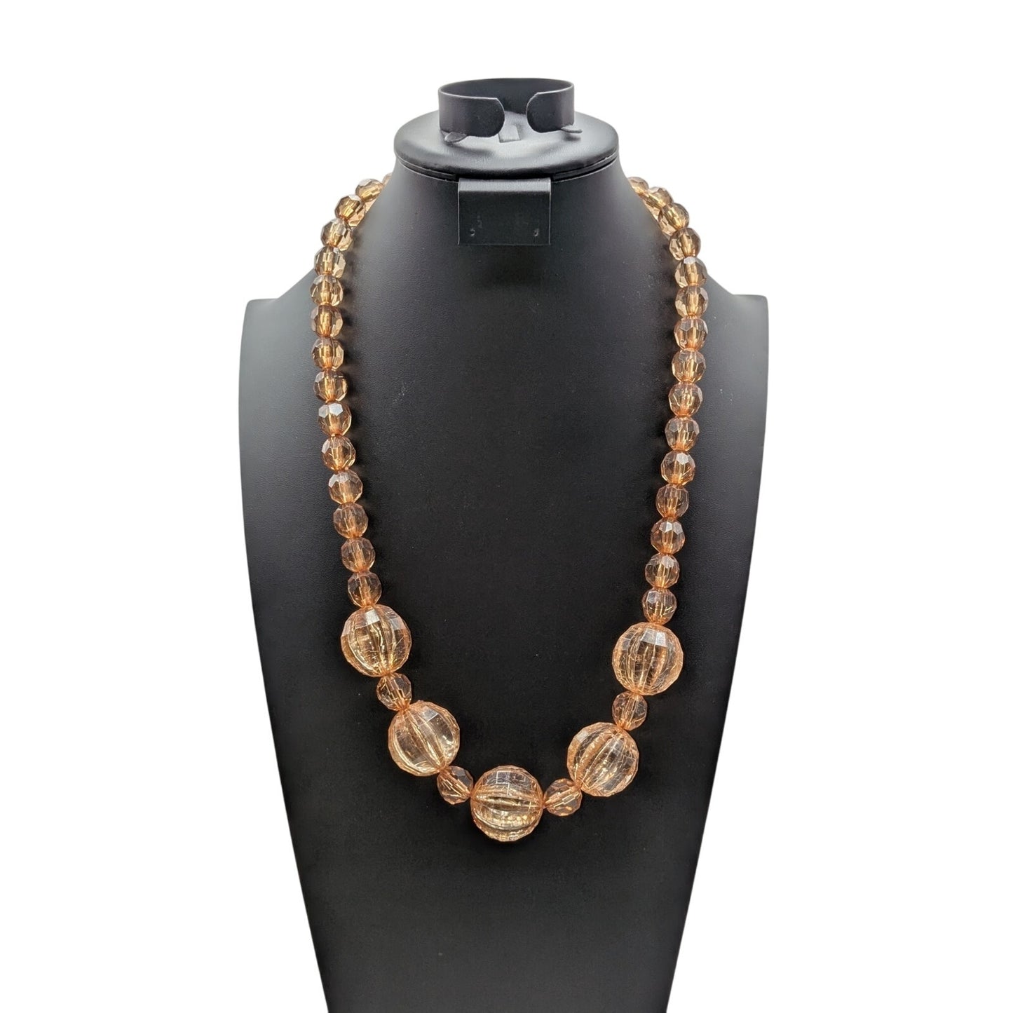 Vintage Faceted Crackle Lucite Champagne Bead Tie Neck Necklace