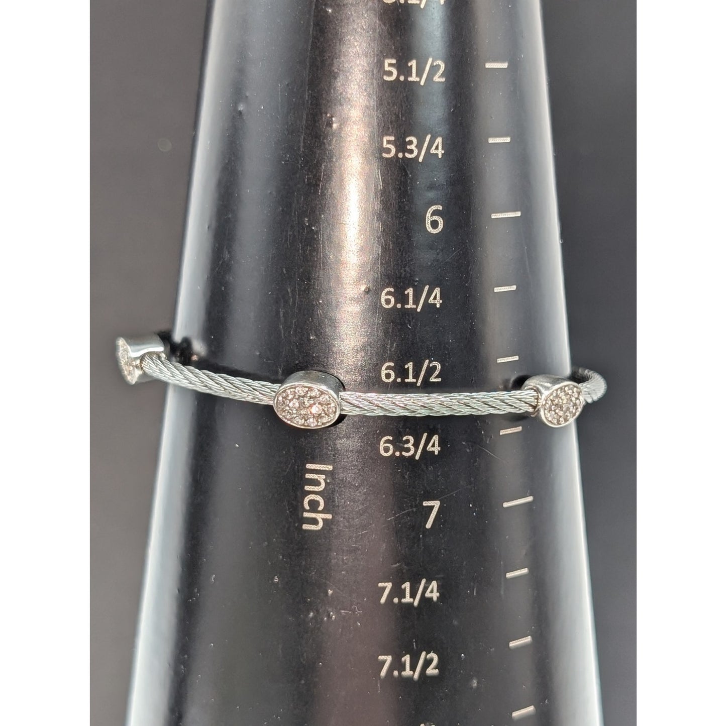 925 Sterling Silver Cable Three CZ Station Bracelet