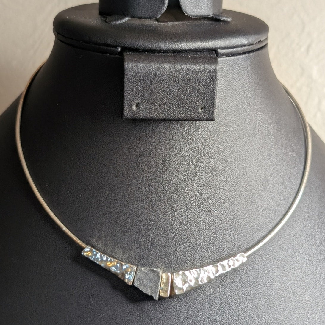 925 Sterling Silver Wire Cable Multi Color/Finish Hammered Bead 16" Necklace