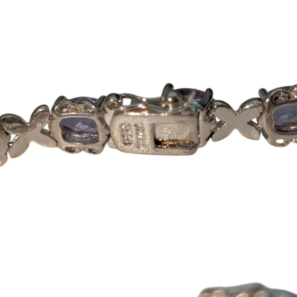 925 Sterling Silver 7mm Oval Rose de France Tennis Bracelet W/ Safety Latch