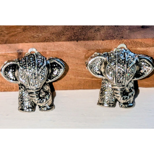 Vintage Clip On Silver Tone Elephant Earrings