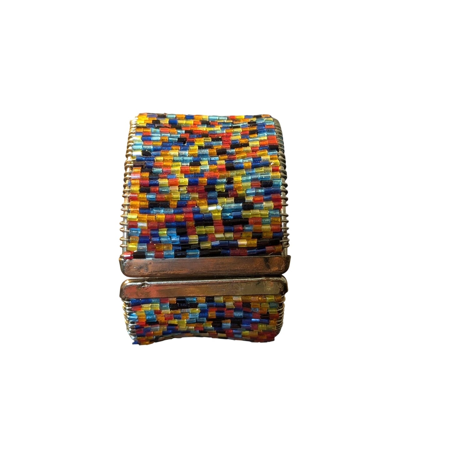 1 5/8" Wide Rigid Wired Seed Bead Clamper Style Gold Tone Bangle Bracelet
