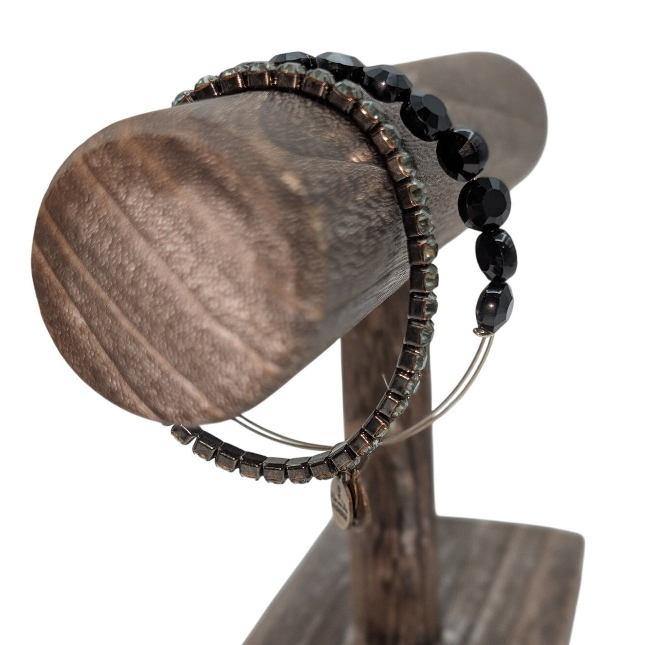 Alex and Ani Black Crystal Bead Bangle & Smoky Gray Crystal Stretch Bracelets