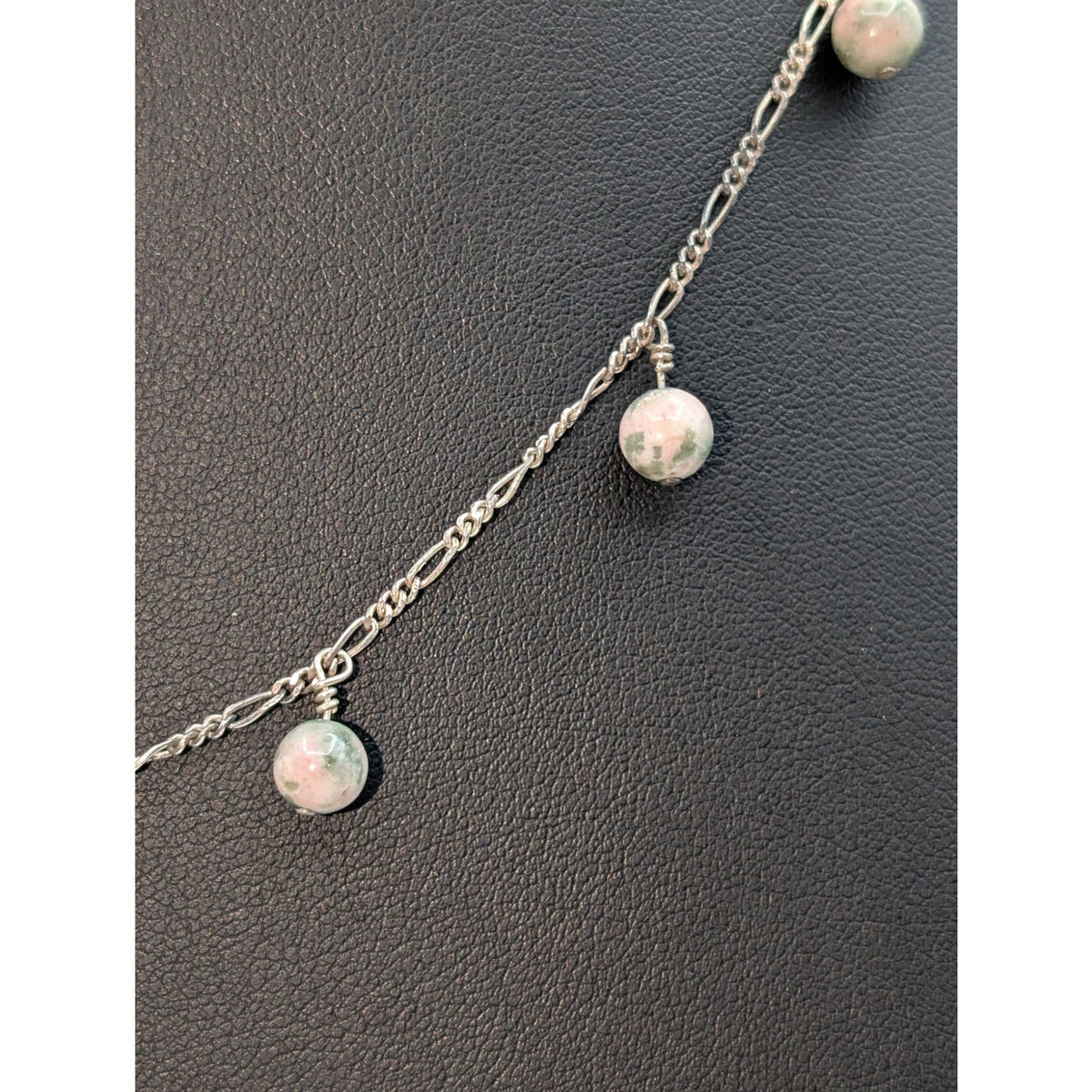 Vintage 925 Sterling Silver Unakite Dangle Bead Figaro Chain Link 19.5" Necklace