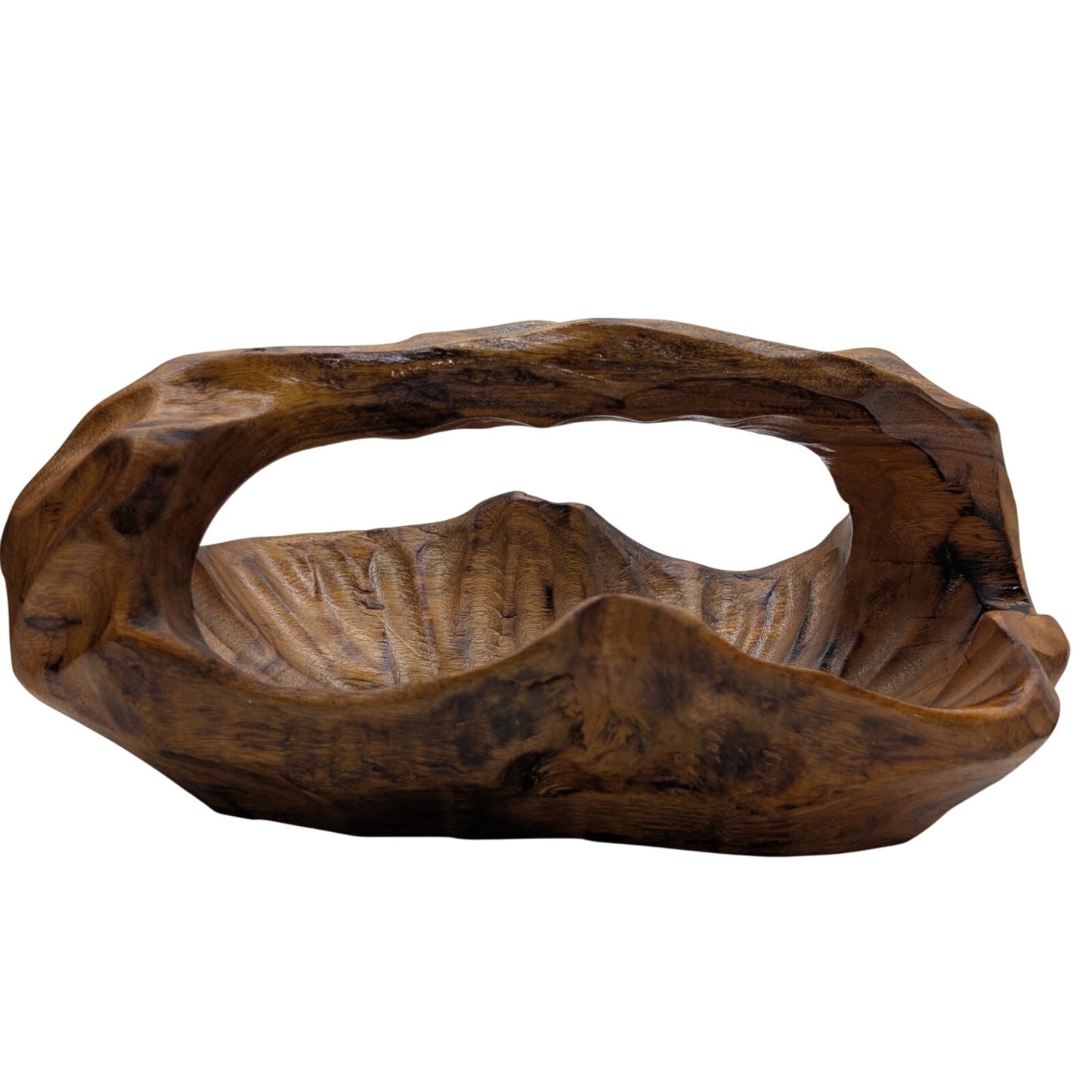 Artisan Hand Carved Burl Wooden Basket/Bowl/Trinket Dish