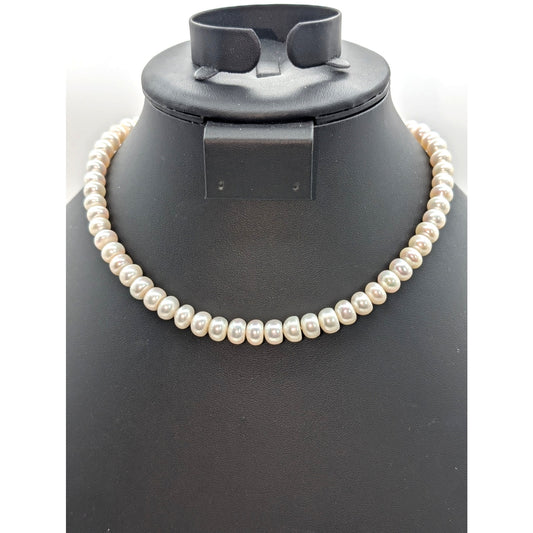 VTG Genuine Large Coin Freshwater Knotted Pearl Strand Gold Tone Slide In Clasp