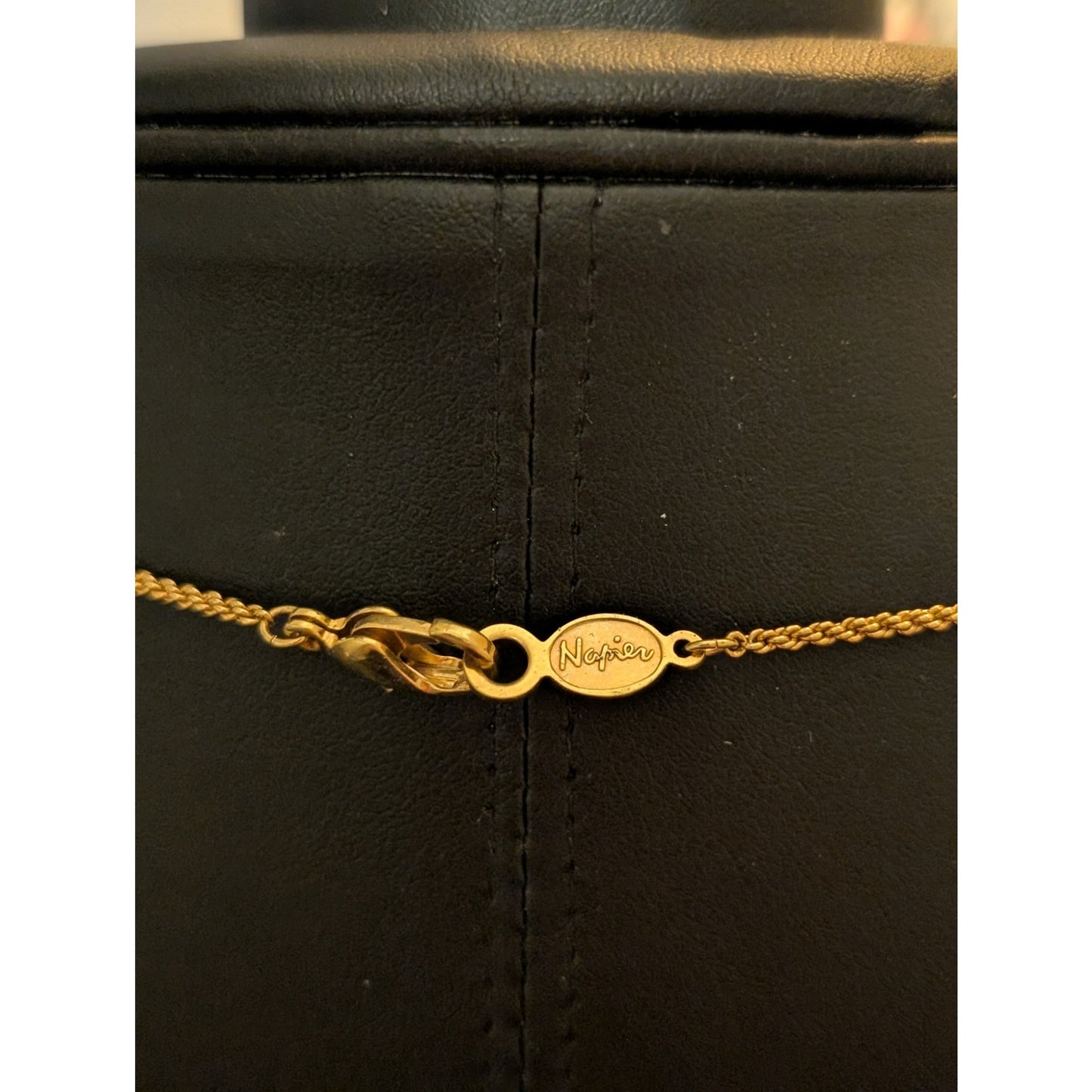 Vintage Napier Long Gold Tone Rope Chain Cluster Faux Pearl Necklace