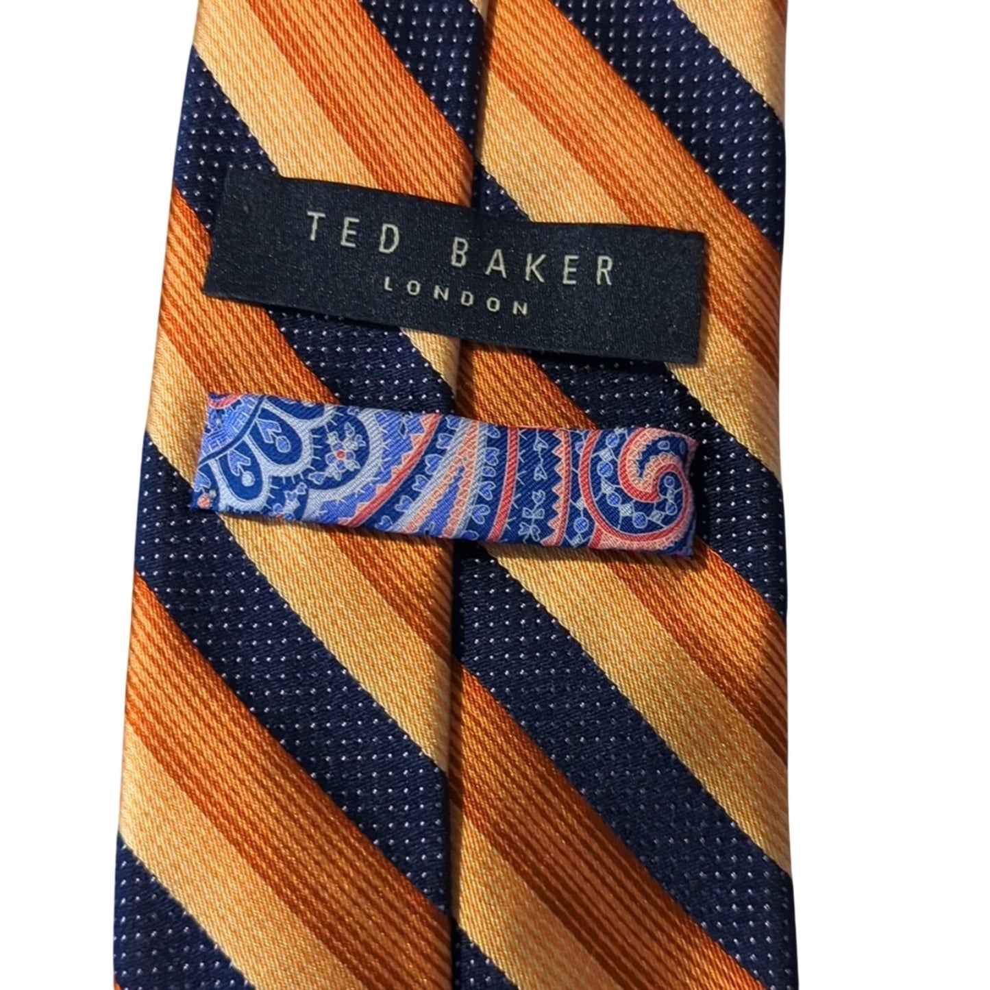 Ted Baker London 'Get Knotted' 100% Silk Orange/Navy Striped Made in the USA Tie