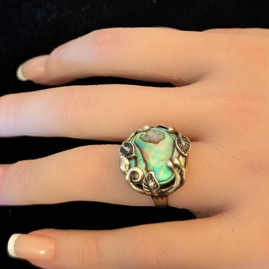 CFJ Collins Fine Jewelry 925 Thailand Sterling Abalone Leafy Vine Ring Size 5.5