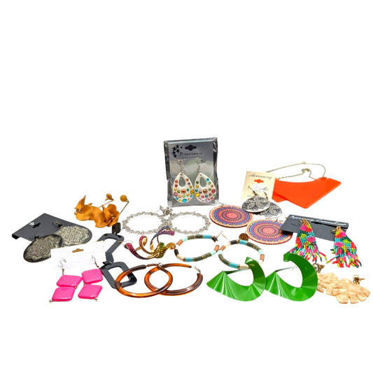 Lot of Fifteen Pair Bold Colorful Boho Vintage to Modern Statement Earrings