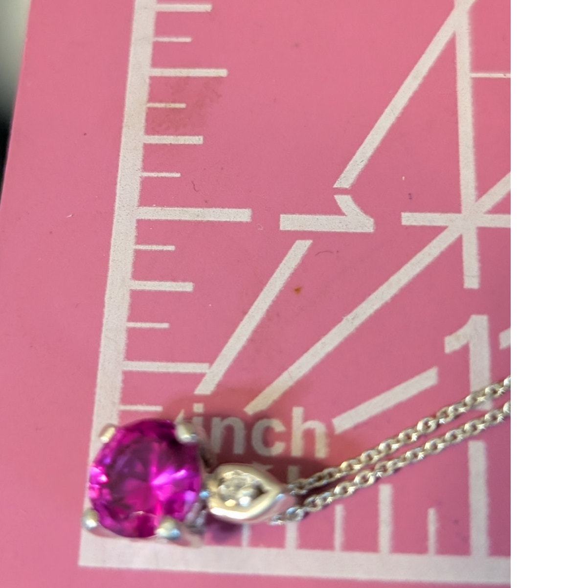 Pink Sapphire Solitaire & CZ Pendant 925 Sterling Silver 18.5" Necklace