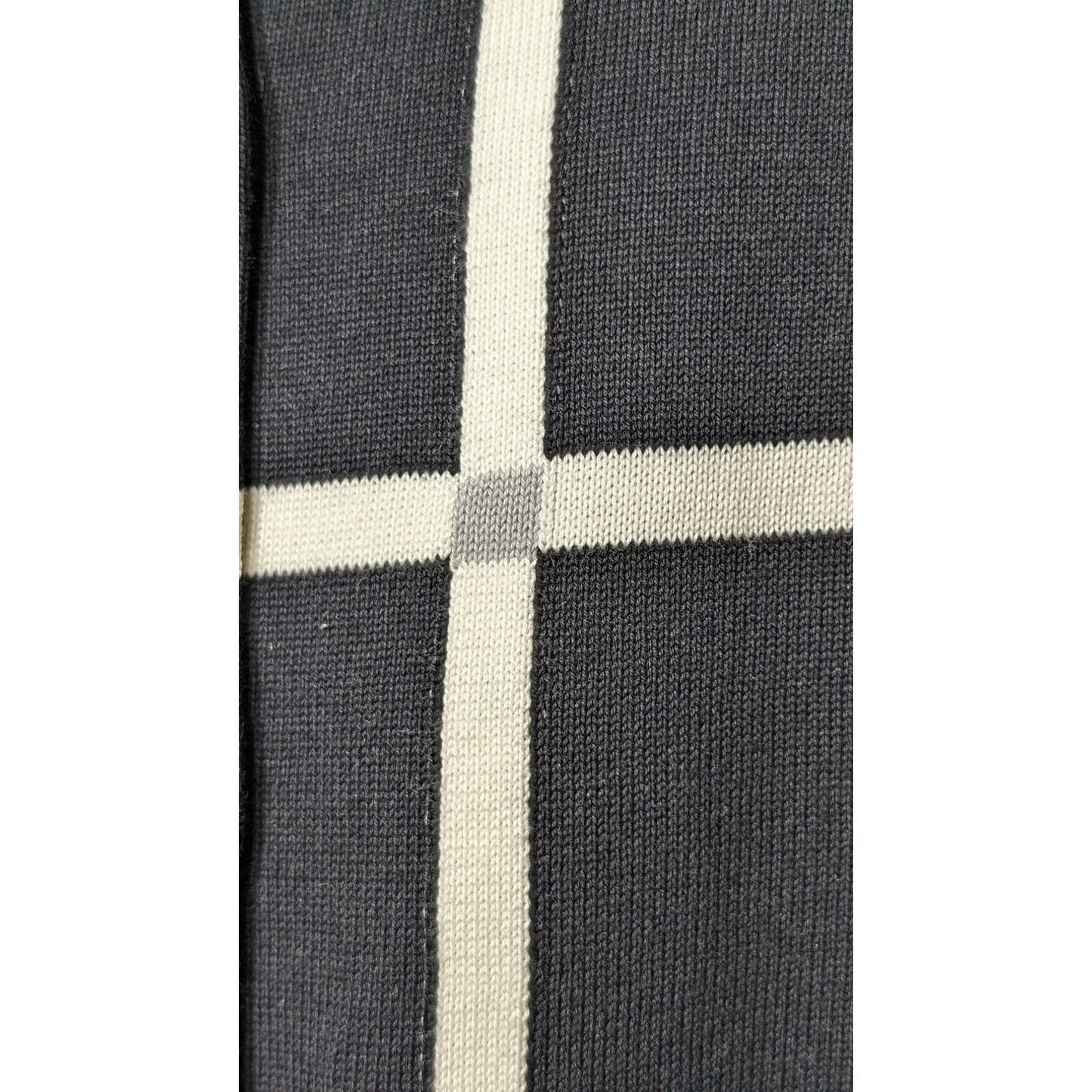 Coldwater Creek Black Cream Gray Plaid 3/4 Length Sleeve Cardigan Womens Sz L