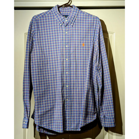 Ralph Lauren Oversized Periwinkle Plaid Button Down Shirt Mens Size L