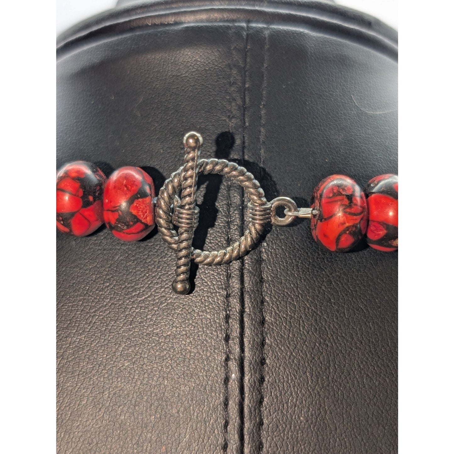 Red Spider Web Turquoise Bead Toggle Clasp 17.5" Necklace