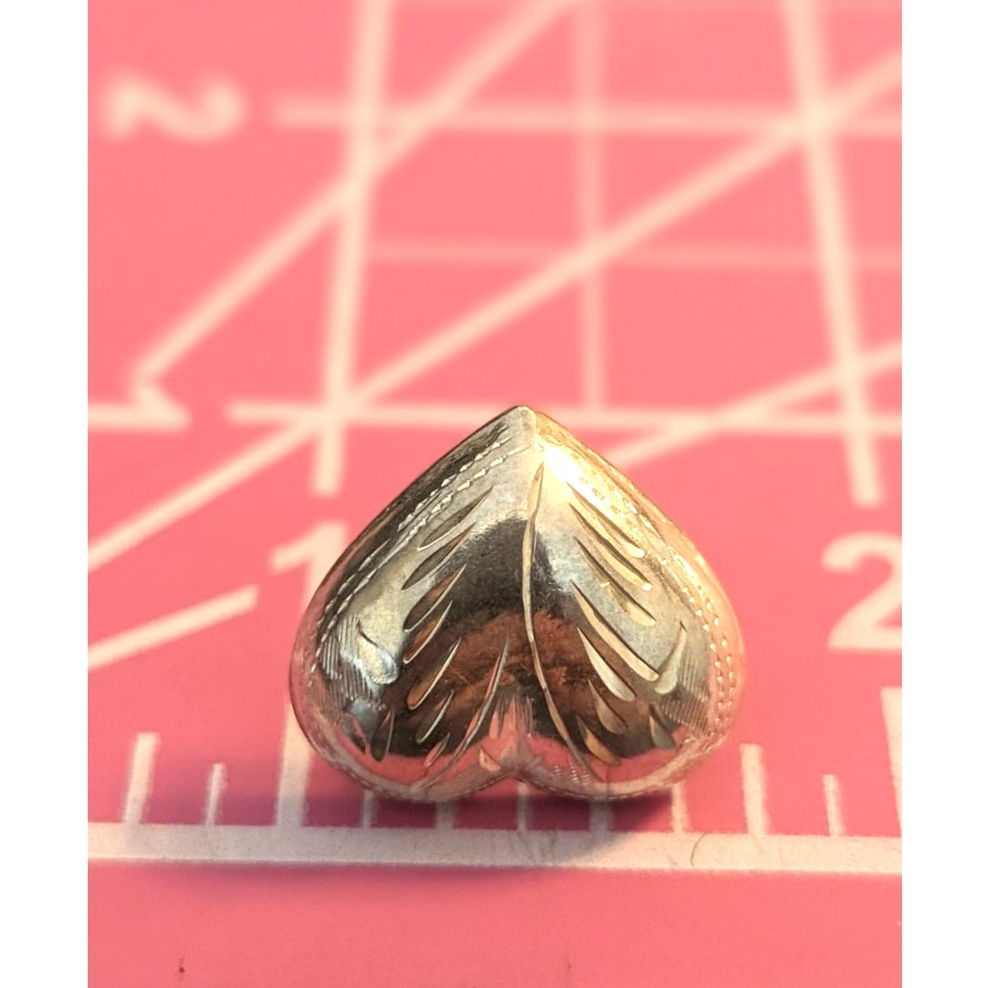Vintage Puffed Etched Heart Post Marked 925 Sterling Silver Earrings