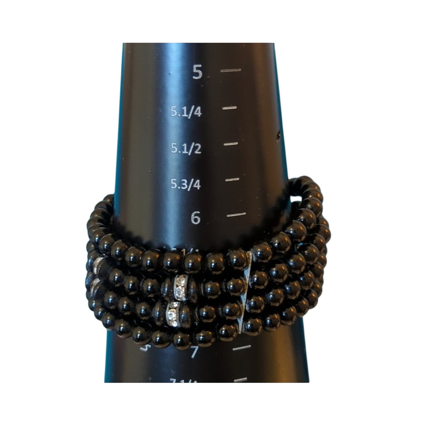Vintage Four Strand Jet Black Glass Bead Coil Memory Wrap Mourning Bracelet