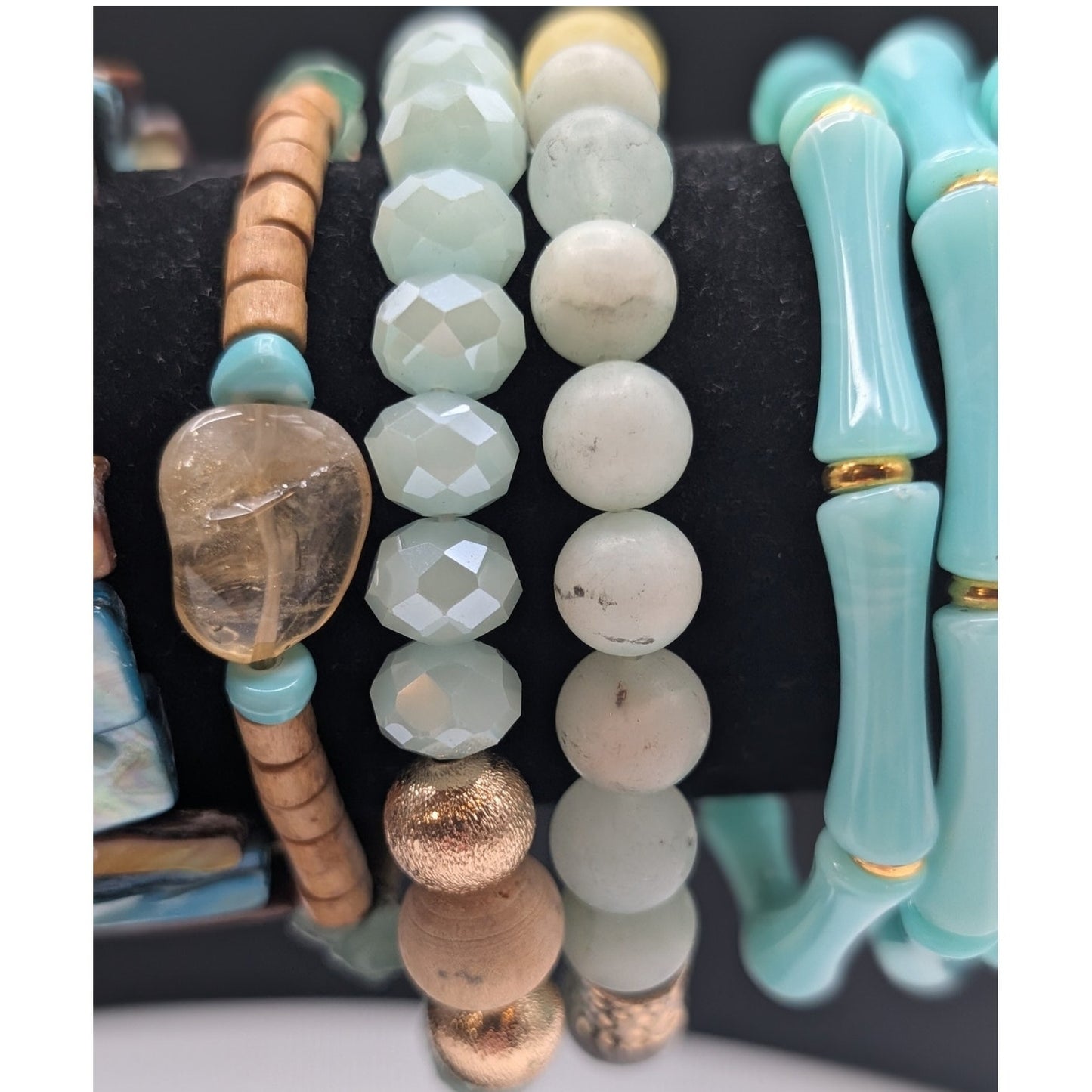 Lot of Ten Aqua Gold Tone Bracelets