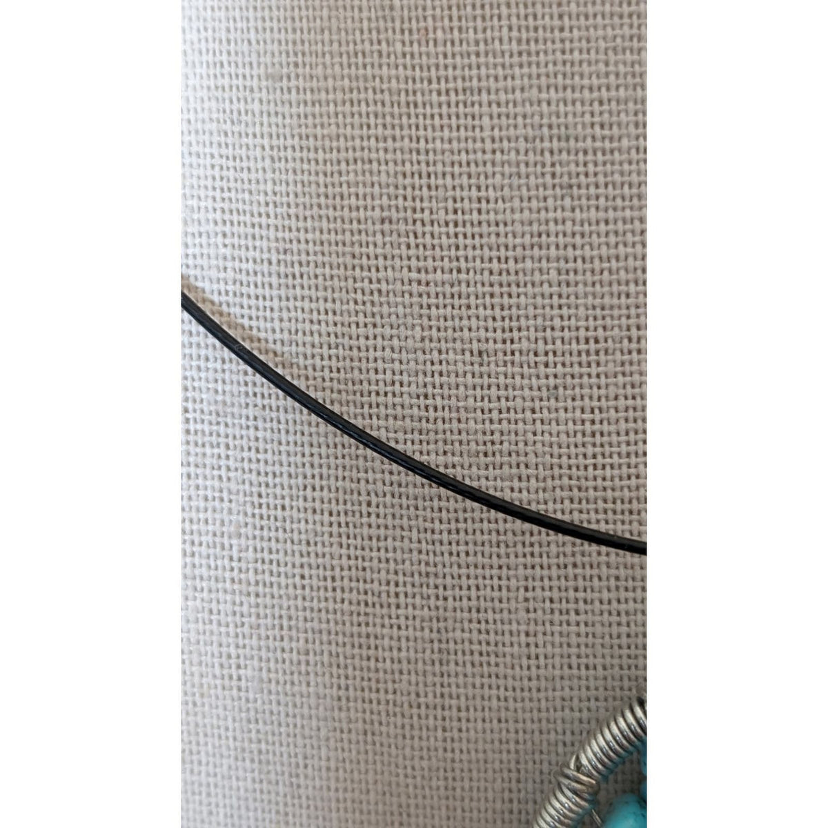 Blue Stone Chip Wire Wrapped Pendant Tree of Life on Black Choker Cable
