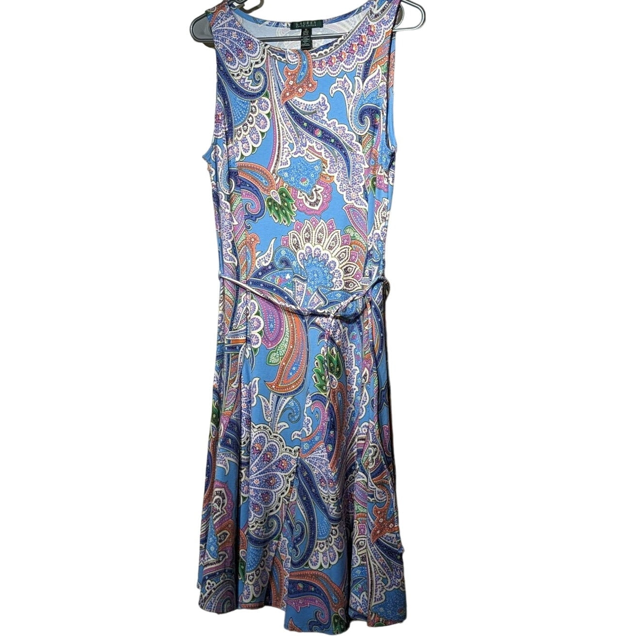 Lauren Ralph Lauren Paisley Multi Color Panel Flare Sleeveless Dress Size M