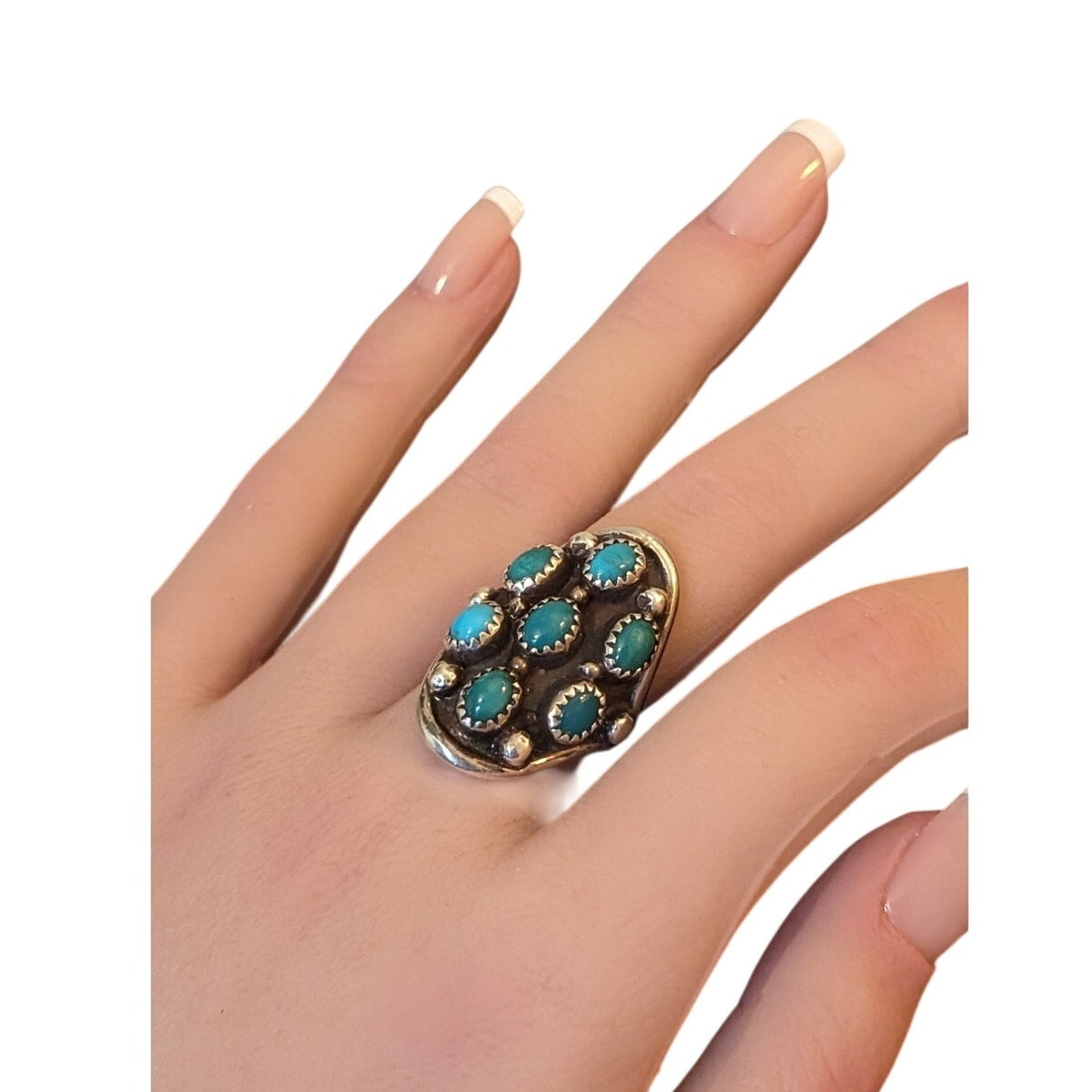 Vtg 925 Sterling Snake Eyes Turquoise Signed L. Henderson 80s Ring Sz 7.25