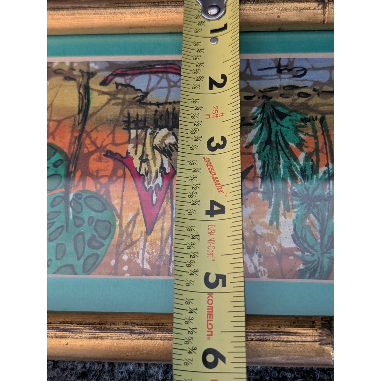 Vintage Signed Malaysian Village Batik Gilt Wood Framed Small Art Under Glass