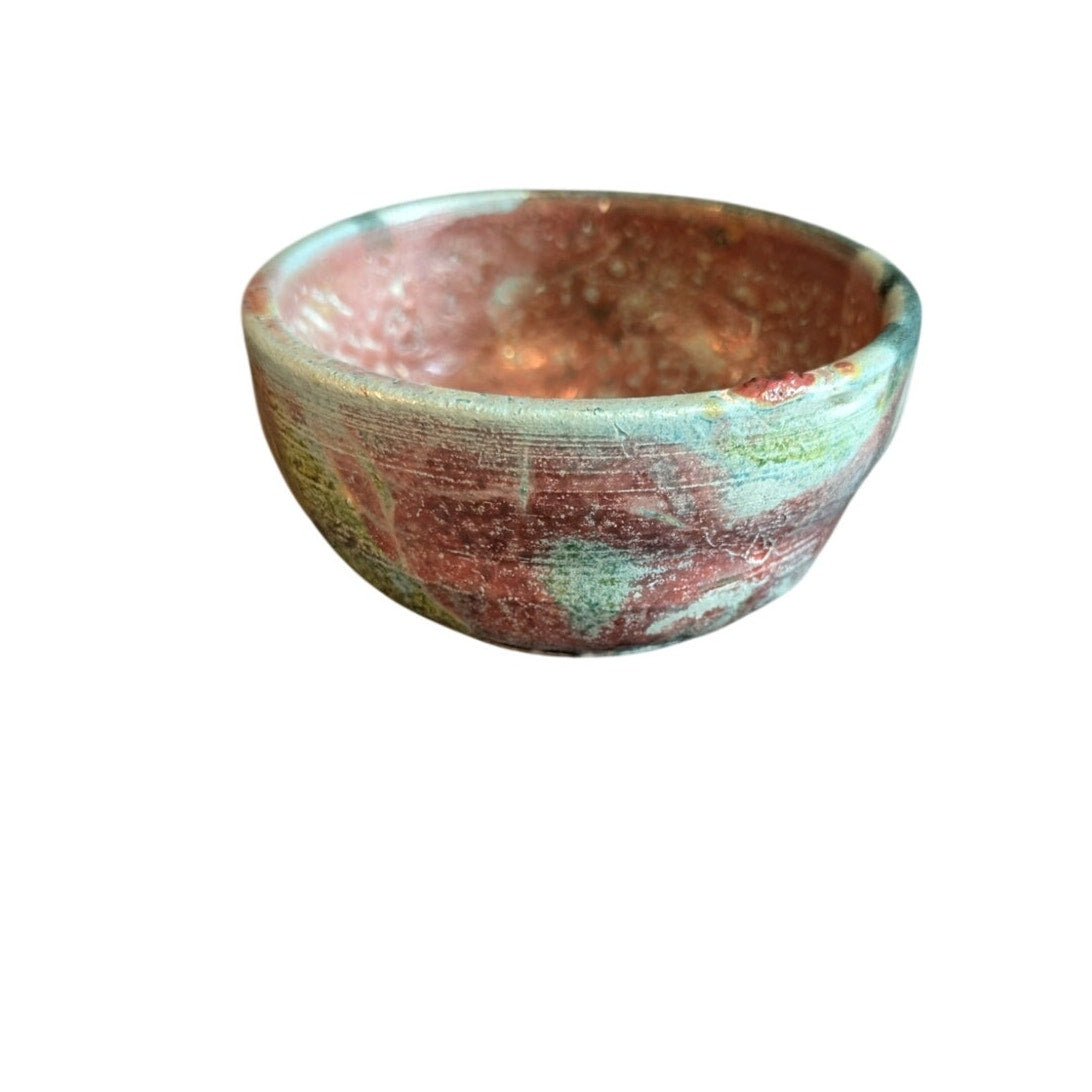 Signed ML Studio Pottery Turquoise Copper Gold Shine Bowl
