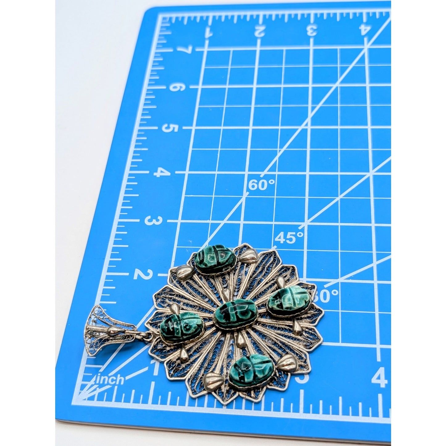 Vintage/Antique Egyptian Revival Cannetille Green Scarab Pendant (Only)