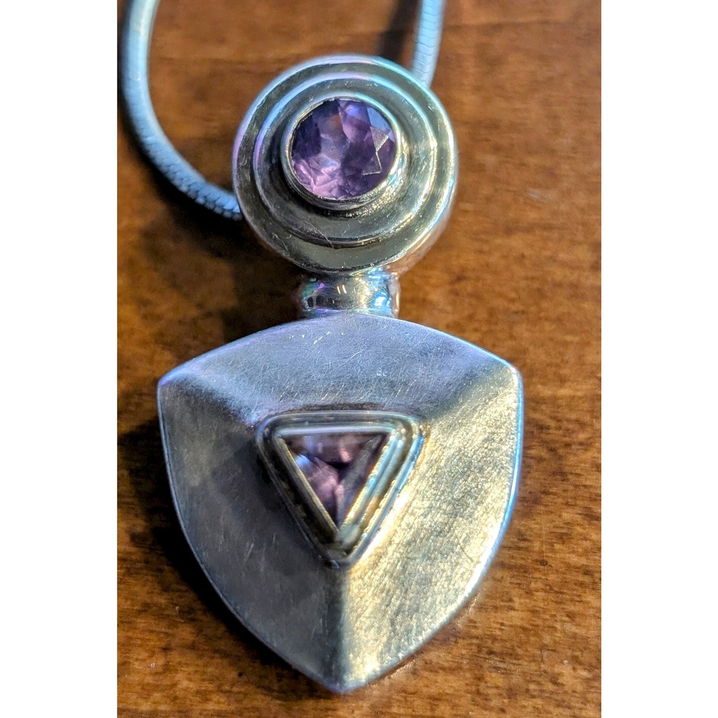 Vintage Chunky 925 Sterling Silver Amethyst Stud Earrings & Pendant Necklace Set
