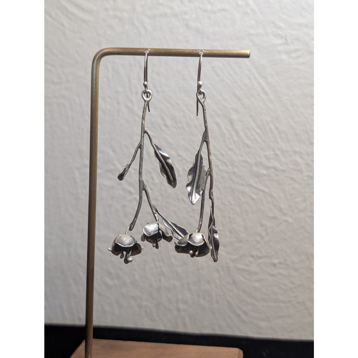 Long Stem Flower Artisan Designed Argentium Sterling Earrings
