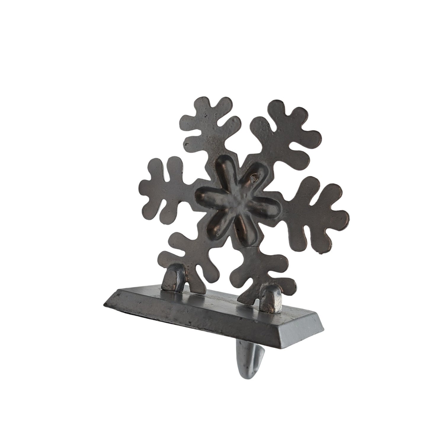 Christmas Snowflake Stocking Hanger Painted Silver Heavy Metal