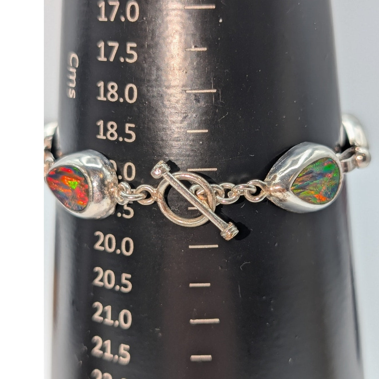 Ammolite Teardrop Silver Plated Toggle Clasp Bracelet Marked Mexico
