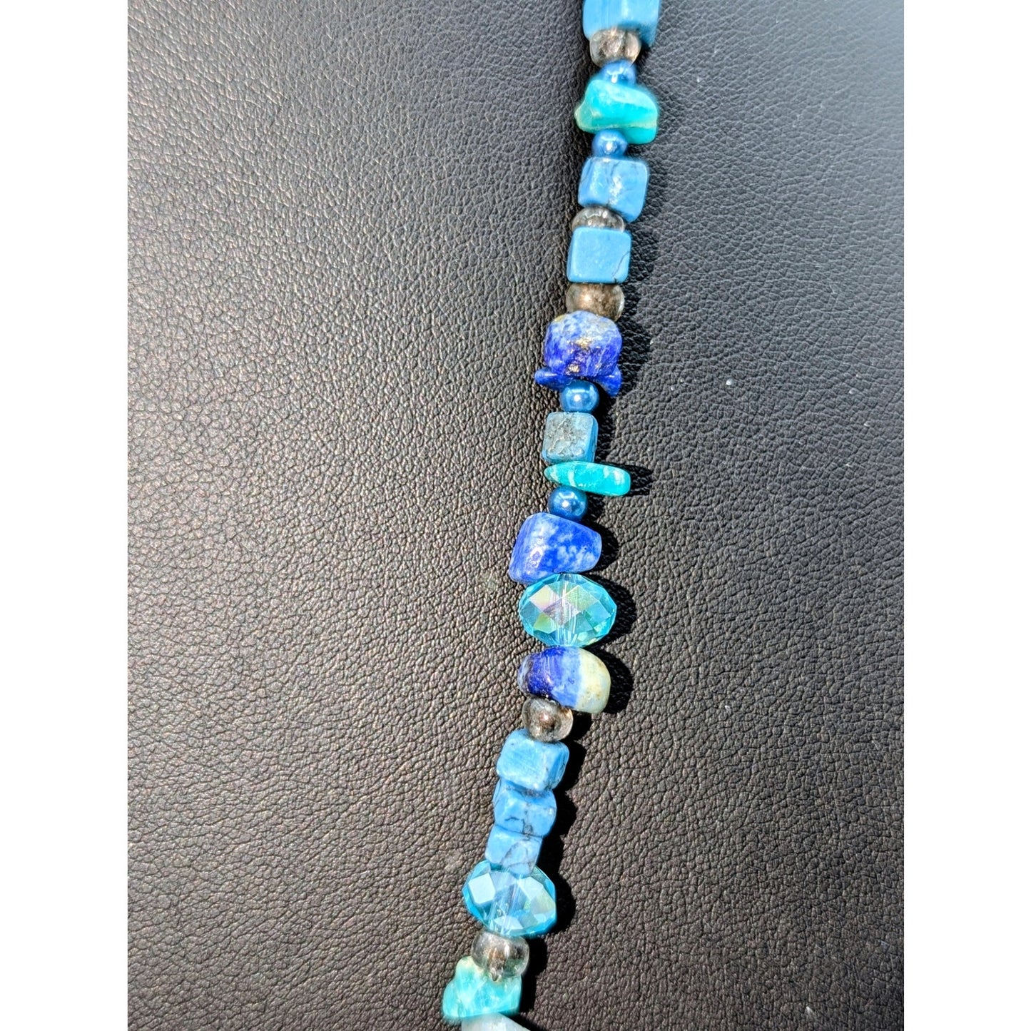 Blue Stone Chip Blue Crystal Beaded Toggle Clasp 30.5" Necklace
