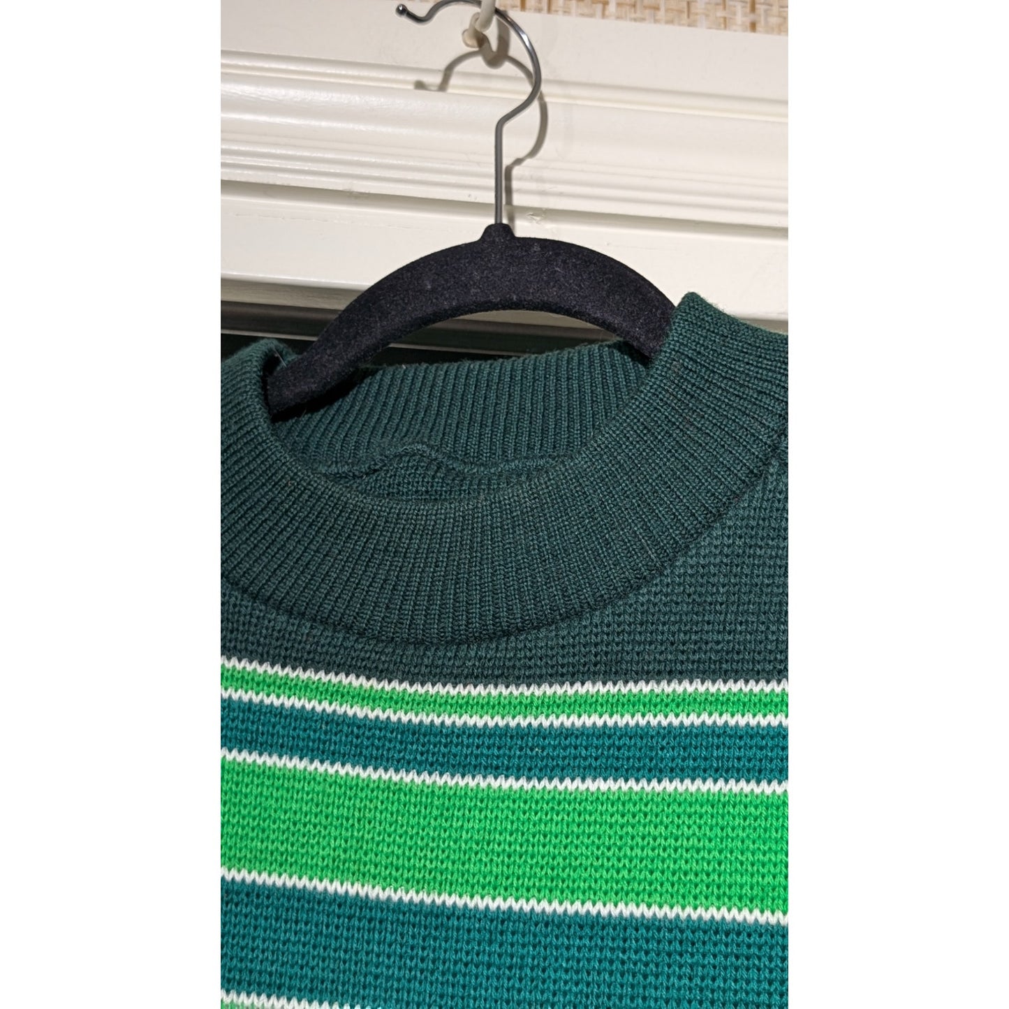 Ski Country Colorado Knitting Mills 100% Virgin Wool Green Striped Ski Sweater
