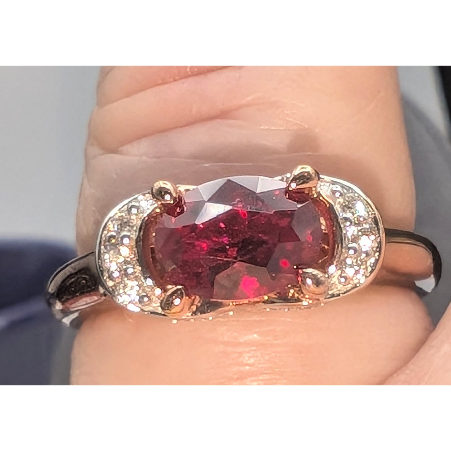 Eterno Rose Gold 925 Sterling Bella Luce Remy Cut Lab Ruby & White CZ Ring Sz 8
