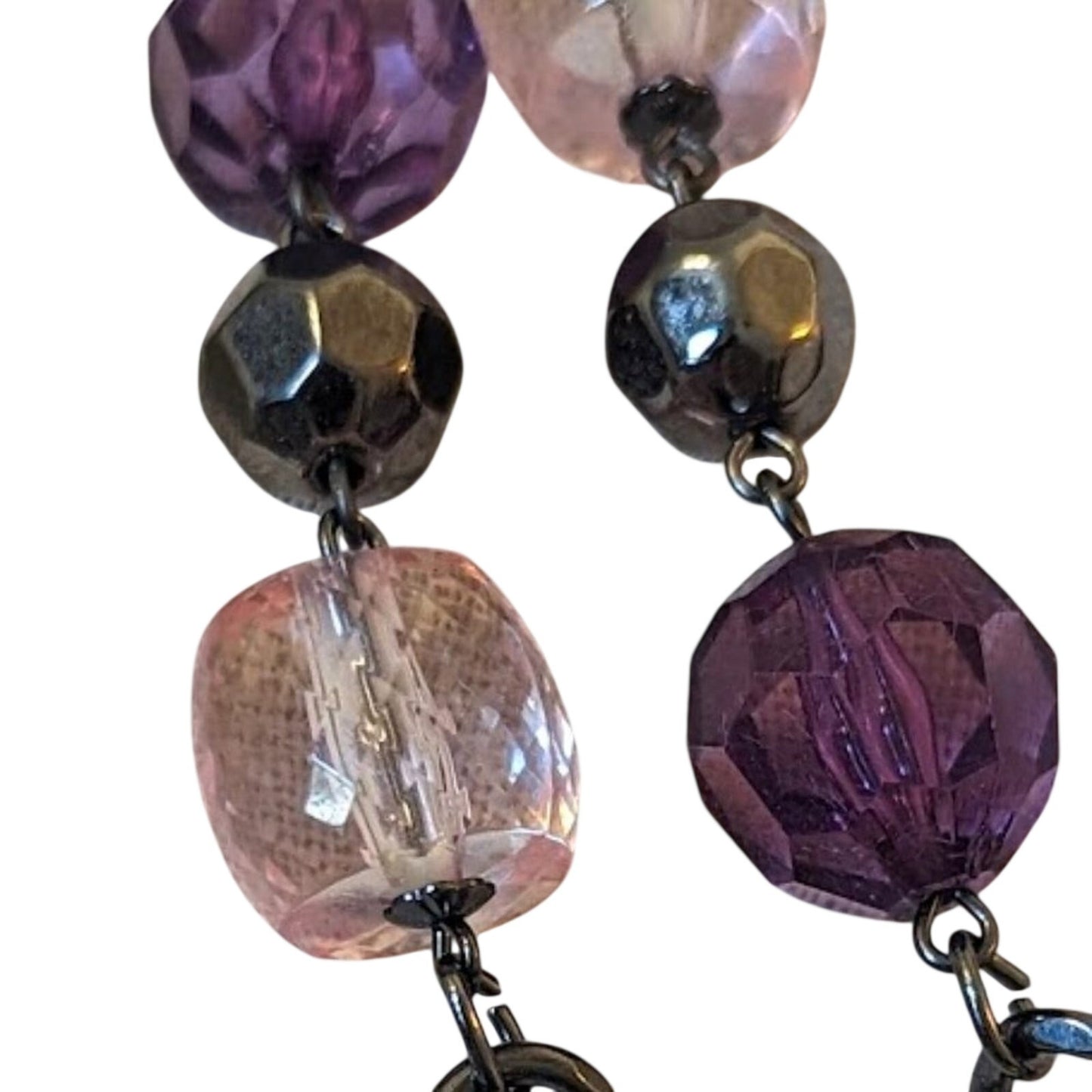 Chunky Gun Metal Purple, Pink Beaded Necklace
