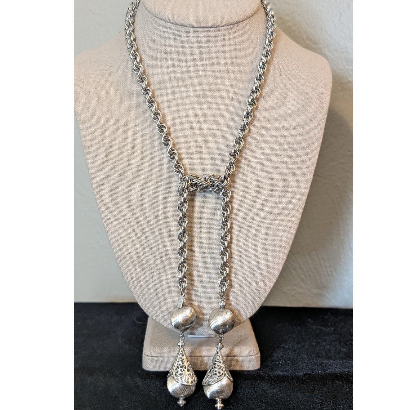 Rare Find! Monet 1961 Signed Monet Book Piece Rhodium Plated Lariat Necklace