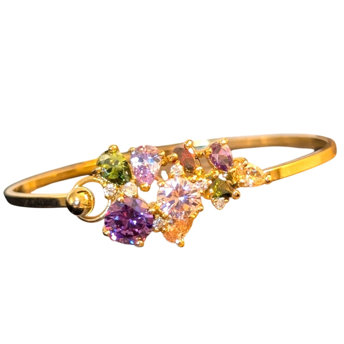 Gold Tone Multi-Color Crystal/CZ Stone Cluster Bangle Bracelet