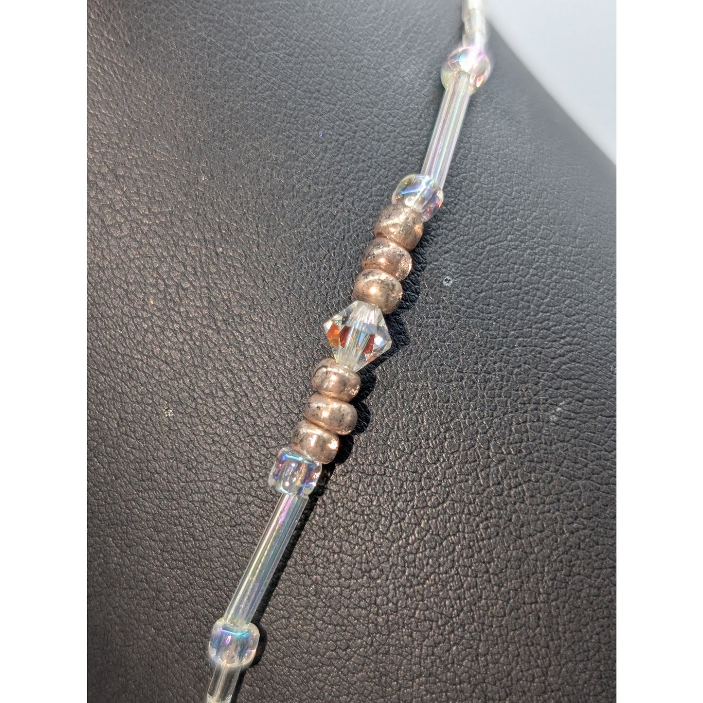 Vintage Crystal Rod Bead Freshwater Pearl Hook/Slide In Clasp 32" Necklace