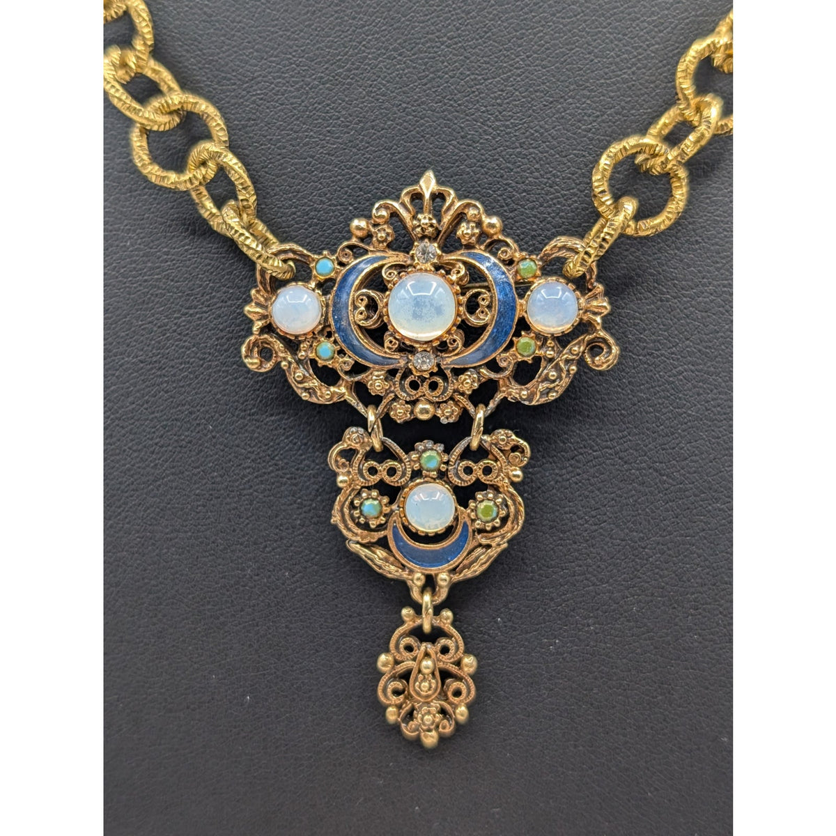 Florenza Vintage 1950s Three Section Brooch Repurposed Pendant 18" Necklace